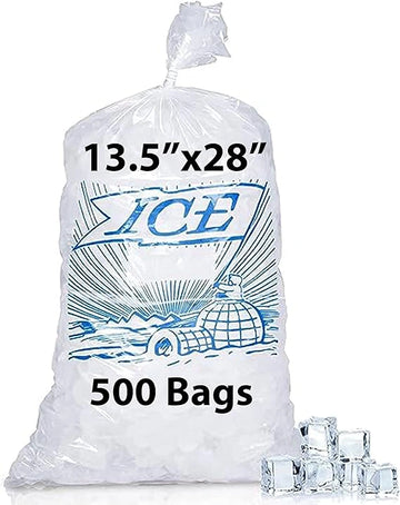 13.5X28 inches Ice Bags with Printed 1.75 Mil Metallocene (mPE)